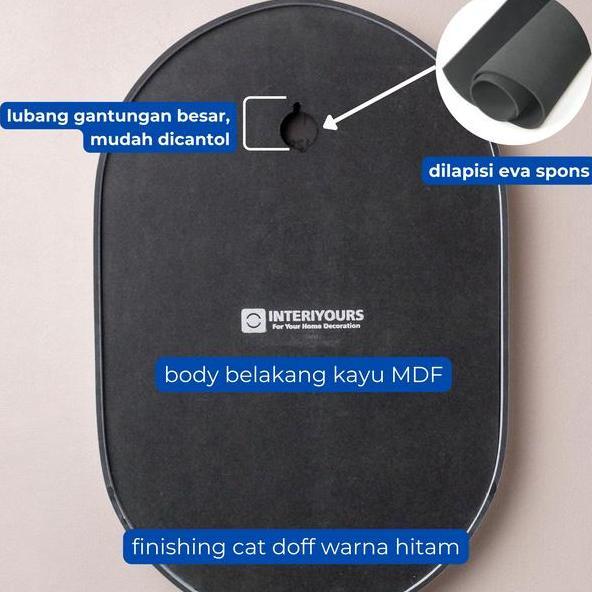 Interiyours Cern Kayu Estetik Frame Oval 60 cm Kayu Hijau HMR Finishing Cat Doff Untuk Kamar Kos Toi