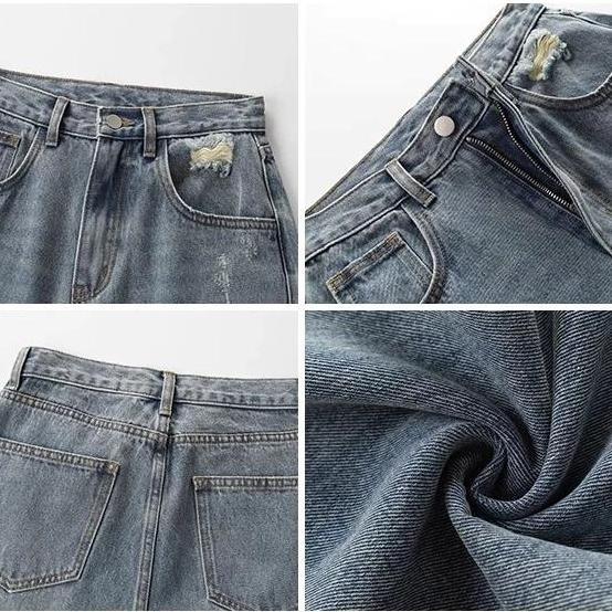 Disc Celana Jeans Panjang Wanita Sobek Baggy Pants Korean Style Dewasa Cewek Casual Robek Pecah Pola