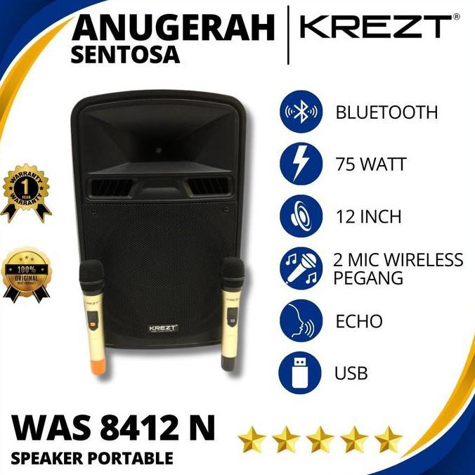 Promo Speaker Aktif Portable Wireless Bluetooth Krezt WAS 8412 Ukuran 12 Inch Diskon