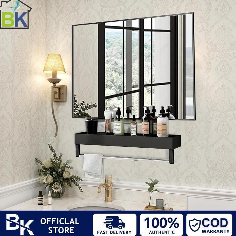 [LUV] & Bathroom Mirror Cermin Persegi Panjang Aesthetic Minimalis Cermin Dinding Gantung Dengan Rak