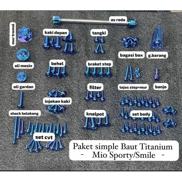 Paket Perbagian Baut Probolt Mio Smile/Sporty Baut Probolt Titanium Untuk Motor Mio Smile/Sporty Ful