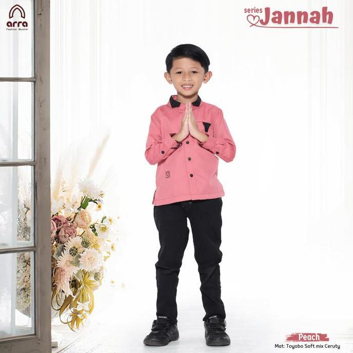 Gamis One Set Jilbab Couple Pasangan Sarimbit Koko Kemko Peach ARRA