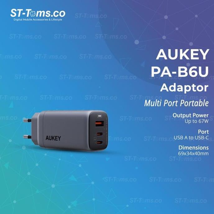 Fk.Hidayat12 - Aukey Adaptor Charger Multi Port Type C And Usb A 67W Gan Pd 3.0 Pps Pa-B6U-Gy