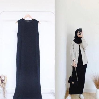 MANSET BAJU GAMIS LEKBONG SPAN HITAM / INNER SPAN INSPAN LONG DRESS