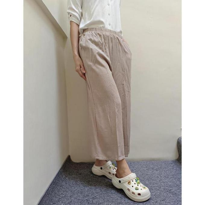 Bergaransi Alimama - Celana Wanita Ankle - Pakaian Perempuan Kulot Panjang Garis Pant Crepe Jumbo Mu
