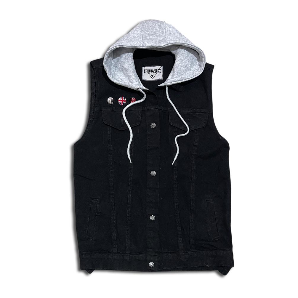 BESTPROMO JAKET ROMPI PRIA VEST DENIM HOODIE CASUAL JAKET JEANS ROMPI DENGAN AKSESORIS HOODIE