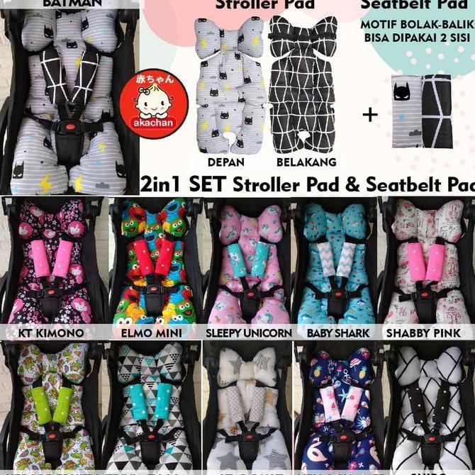 SET Stroller Pad & Seat Belt Pad Stroller Akachan kereta dorong seatpad borny liner Stroler Best Sel