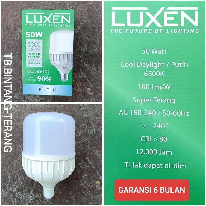 Ready stock LUXEN LED 50 WATT BOHLAM BOLA LAMPU CAHAYA PUTIH BERKUALITAS SUPER TERANG