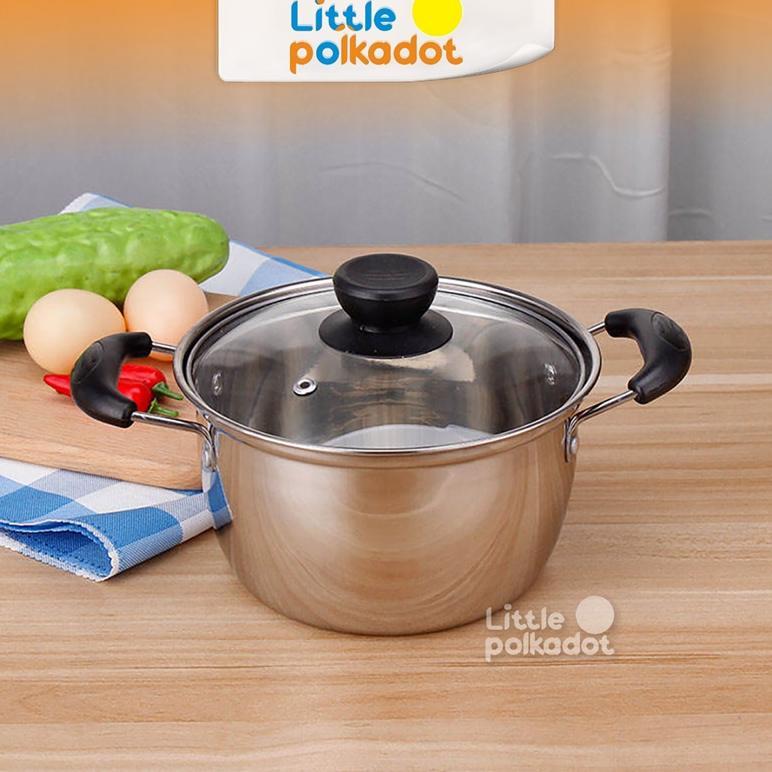 pengiriman cepat Littlepolkadot Panci Sup Stainless Steel Tutup Kaca Anti Panas Panci Set 16cm 18cm 