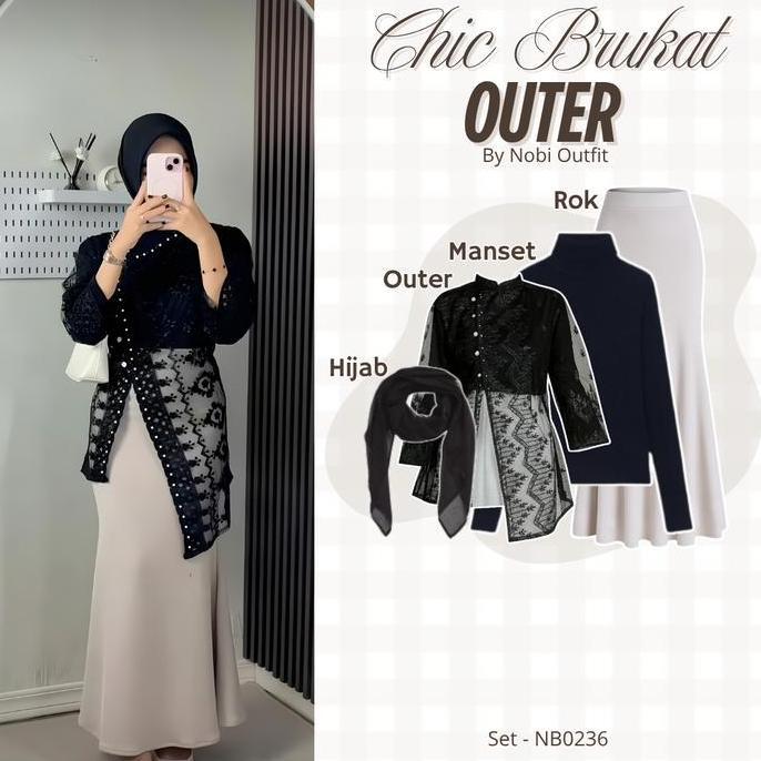 4 In One Set Ootd Kondangan Hijab Elegant Setelan Delmora Outfit Gamis Outer Brukat Kebaya Modern (H