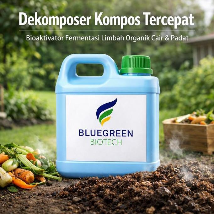 BlueGreen Biotech Dekomposer Kompos Tercepat 1L | Bioaktivator Fermentasi Limbah Organik Cair & Pada