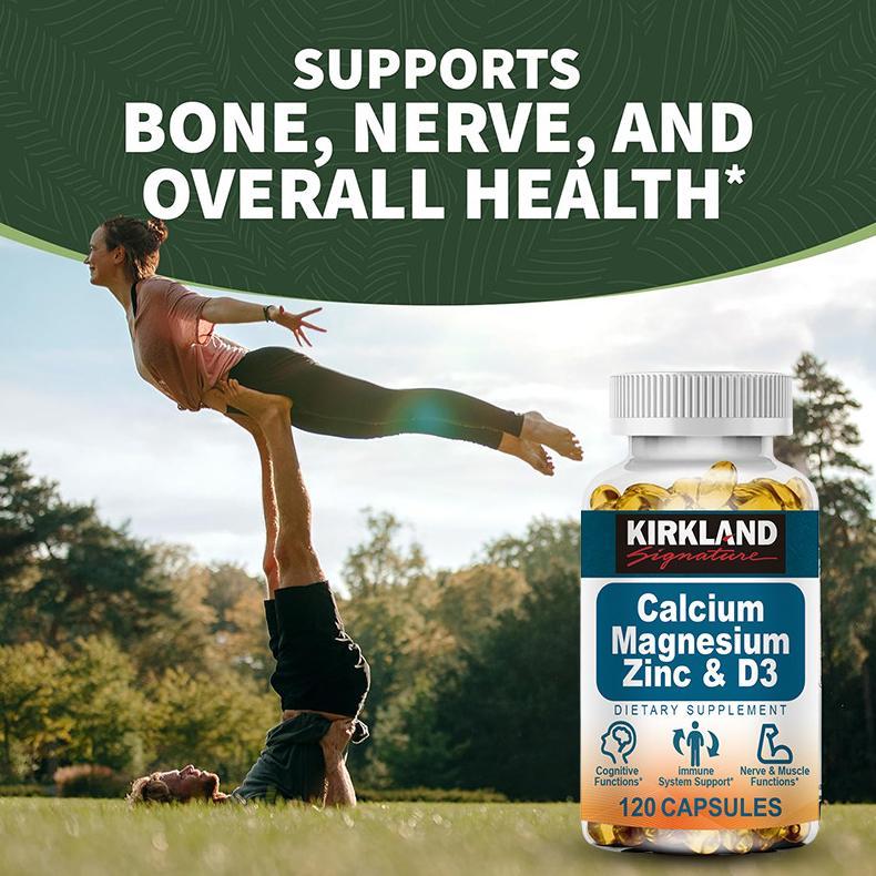 KIRKLAND 120pcs Calcium Magnesium Zinc + Vitamin D3 Capsules  Multivitamins Promotes Bone, Muscle He