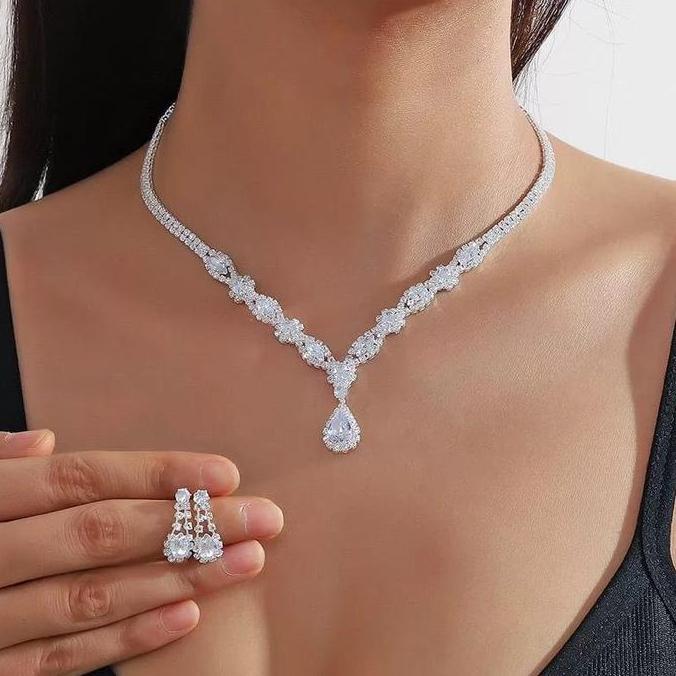 begi_goedang - kalung elegant set anting - set kalung anting elegan pesta pernikahan - bisa untuk he