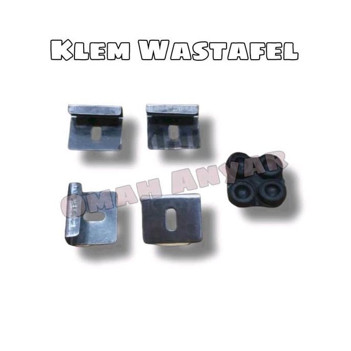 $$$$] Plat Klem Wastafel Penjepit Kaca Ambalan + Karet