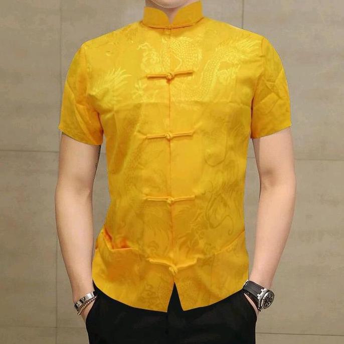 atasan cheongsam imlek pria import lengan pendek Baju tradisional Panjang HM