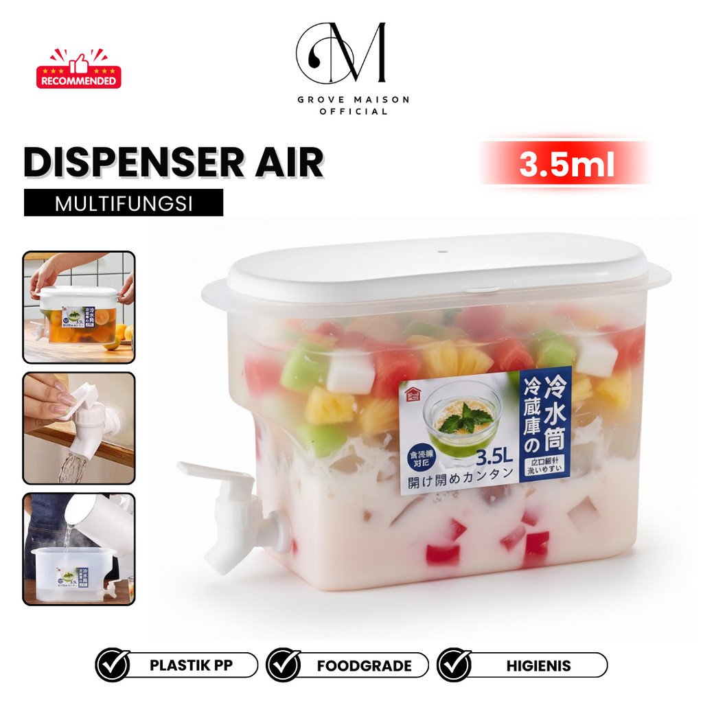 GROVE MAISON Dispenser Air 3.5L untuk Kulkas Keran Anti Bocor | Kotak Minuman Dingin / Infused Water
