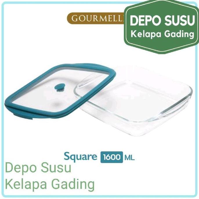 BEBAS ONGKIR - Gourmelle Glass Baking Dish With Vent Glass Lid | Oval Square Rectangle 1600ml 800ml 