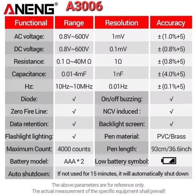 A3005 pro digital smart multimeter test pen non contact tespen induksi alat ukur tegangan voltase AC