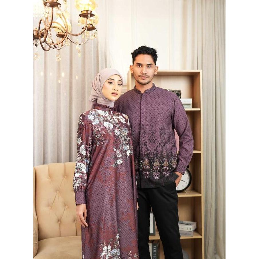 Batik Adyatma Sarimbit Gardenia in Burgundy Family Set Original