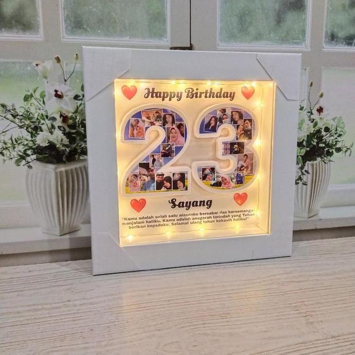 25x25cm foto angka mozaik LED scrap box bingkai frame foto popup 3D hadiah kado gift hampers custom 
