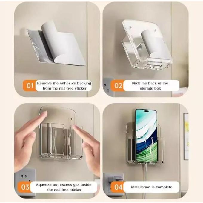 YUKAAME Uniq Rak Ponsel Pengisi Daya Charger Stiker Sticker Tempat Akrilik Bening HP Phone Holder Re