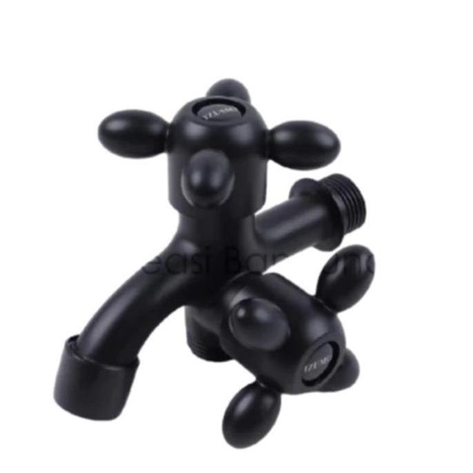 PHIMO Kran Cabang Baling Engkol Keran Air Hand Shower Double Hitam Doff Kamar Mandi Toilet WC Izumo 