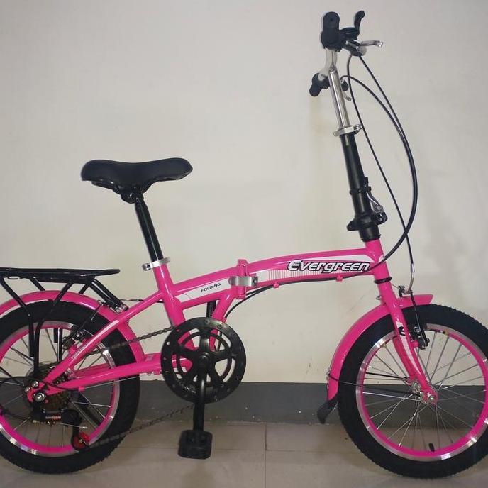 Terlaris Sepeda Lipat 16 Inch 7 Speed Evergreen - Pink