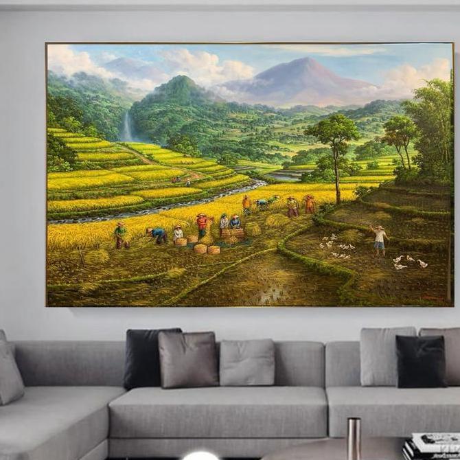 Terlaris Lukisan Pemandangan Alam Padi Di Sawah Lukisan Kanvas Lukisan Dinding