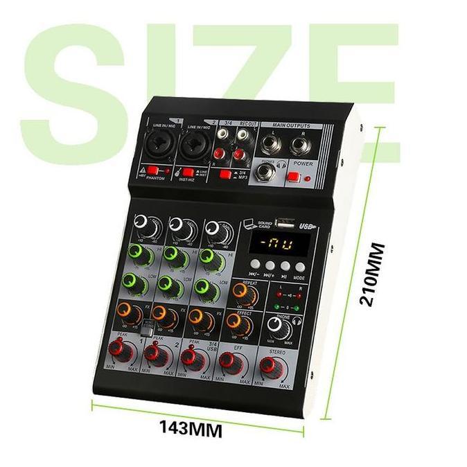 Raden_Stroom - Mixer Audio Digital Mini Murah Mixer 4 Channel Pc Soundcard Bluetooth Karaoke Player 