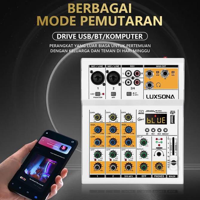 Raden_Stroom - Luxsona Audio Mixer 4 Saluran/Mixer Dengan Reverb Bawaan/Mixer Audio Murah/Misker Min