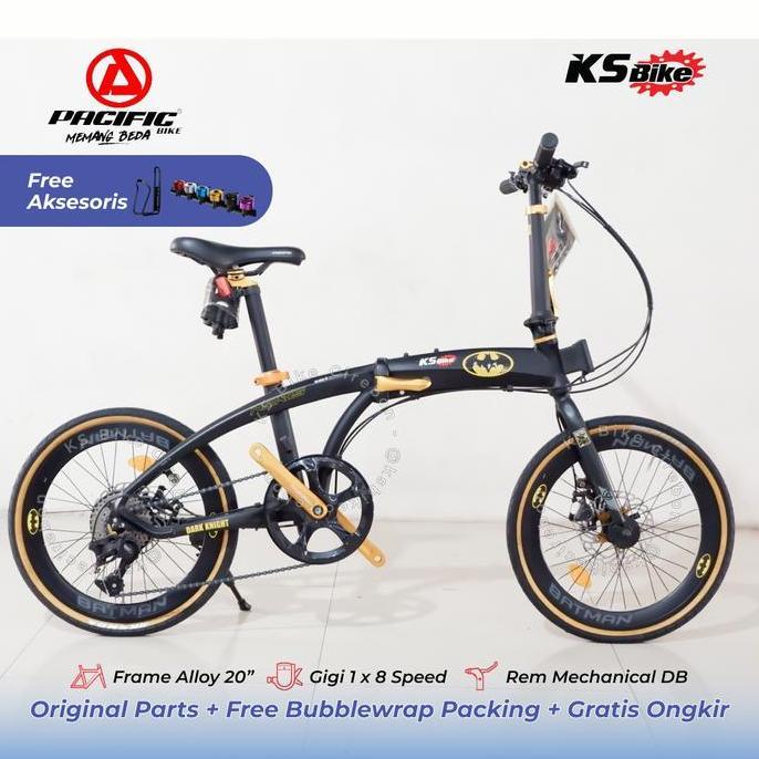 Terlaris Lipat Pacific Noris Batman 20 Inch Frame Alloy Shifter 8 Speed Rem Cakram Folding Bike Pasi