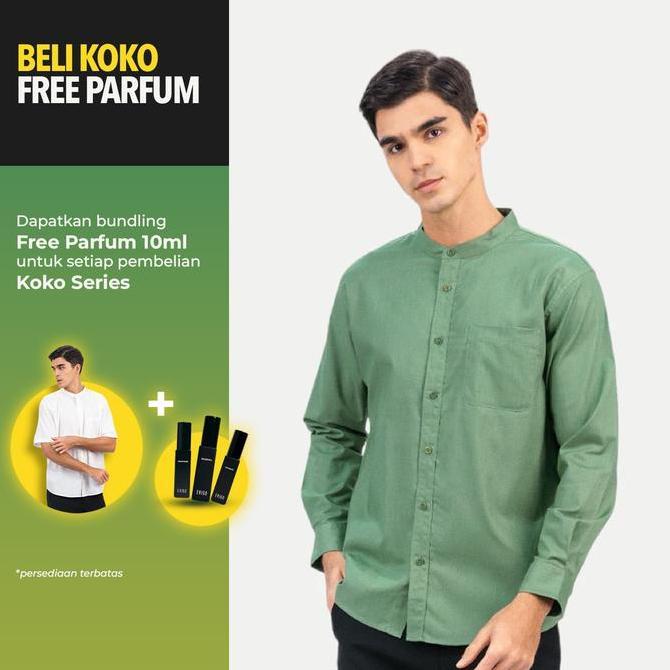 Erigo Shanghai Long Sleeve Basic Fairuz Sage Green - Kemeja Koko Lengan Panjang Unisex