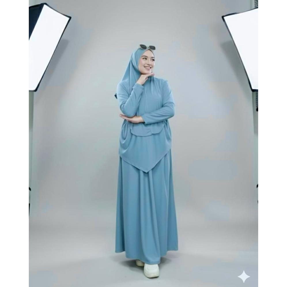ready stock one set 3in1 ( gamis celana hijab) - gamis stelan kekinian - gamis stelan modis - stelan
