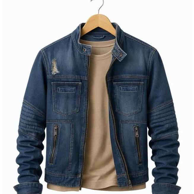 Jaket Jeans Biker Denim Pria Wanita