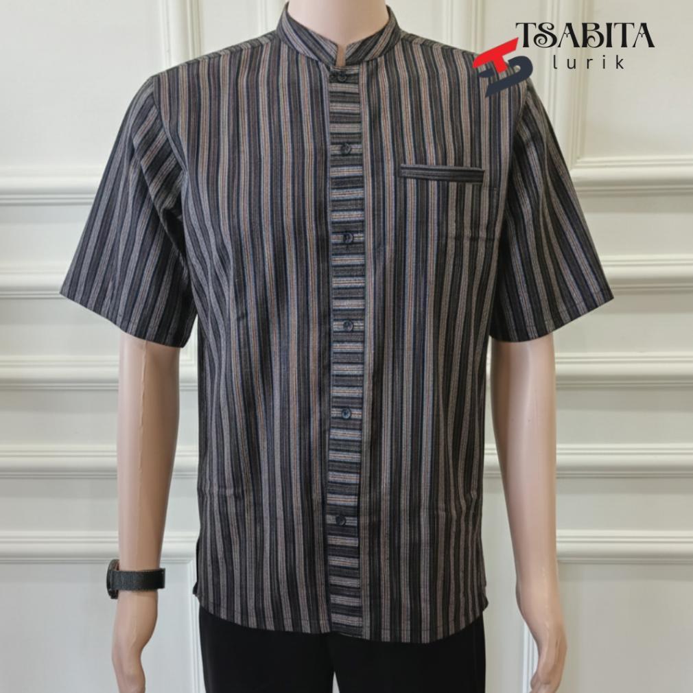 limited tsabita - kemeja lurik koko pria lengan pendek baju lurik adat jawa surjan premium