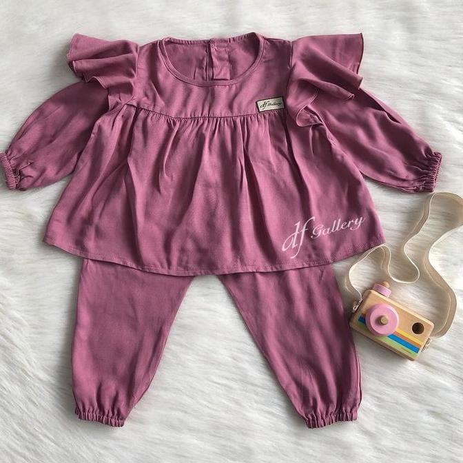 Baju Bayi NAZWA One Set SETELAN CELANA ANAK pakaian baby girl rayon twill Cantik Jilbab Termurah