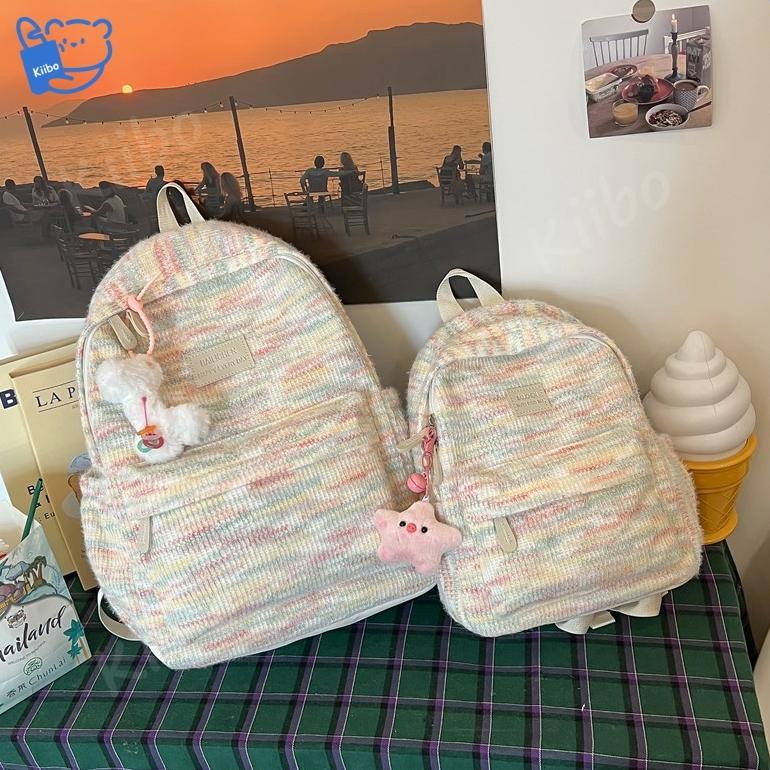 PREMIUM PELANGI MEWAH RAJUTAN TAS SEKOLAH WANITA TAS SEKOLAH PELANGI VOLUME TINGGI TAS TRENDI TAS