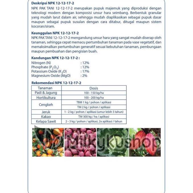 PUPUK PAK TANI NPK 12 12 17 2 ISI 25 KG KEMASAN PABRIK VIA CARGO