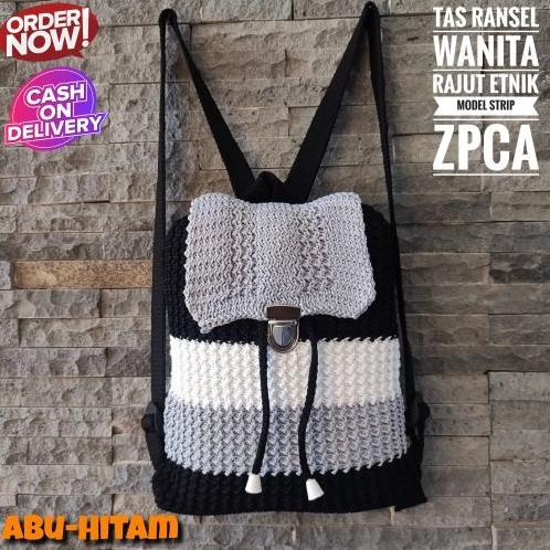 PREMIUM TAS RANSEL RAJUT WANITA STRIP MILENIAL TERLARIS