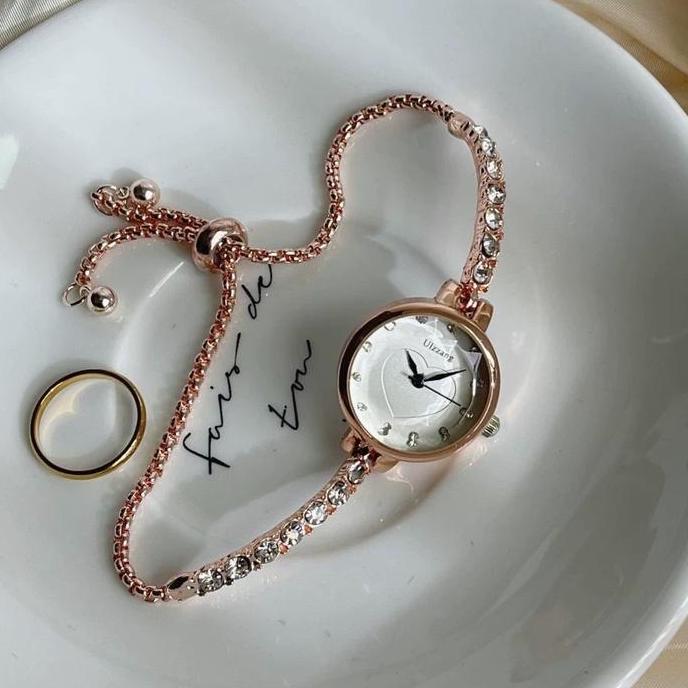 DE56 - KOOLEY - Jam Tangan Serut Ulzzang Bulat Love Diamond 01 Jam Tangan Wanita Fashion Watches