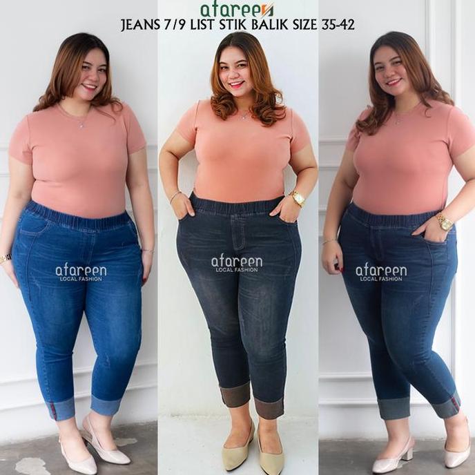 DF60 - Celana Jeans 79 Wanita Wisker Jeans 7/9 Pinggang Karet Stretch Melar Legging Jeans Cewek Jumb