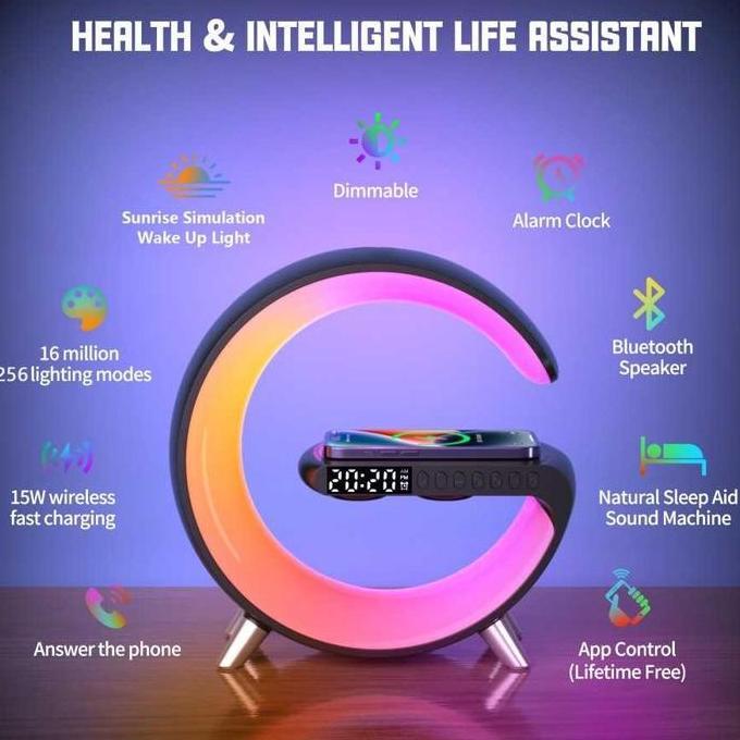 WACAMEY Big G Lampu Hias Meja RGB Multifungsi Wireless Speaker Bluetooth - Daya Cepat 15W untuk Kama