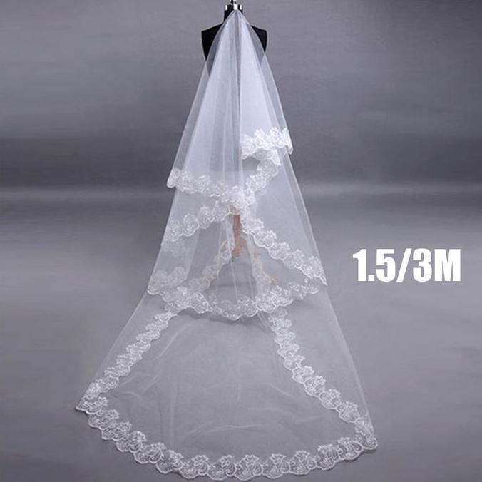 GEGEZY Bridal Long Veil / 3M Long Single Slayer Lace Veil / Wedding Bridal Veil