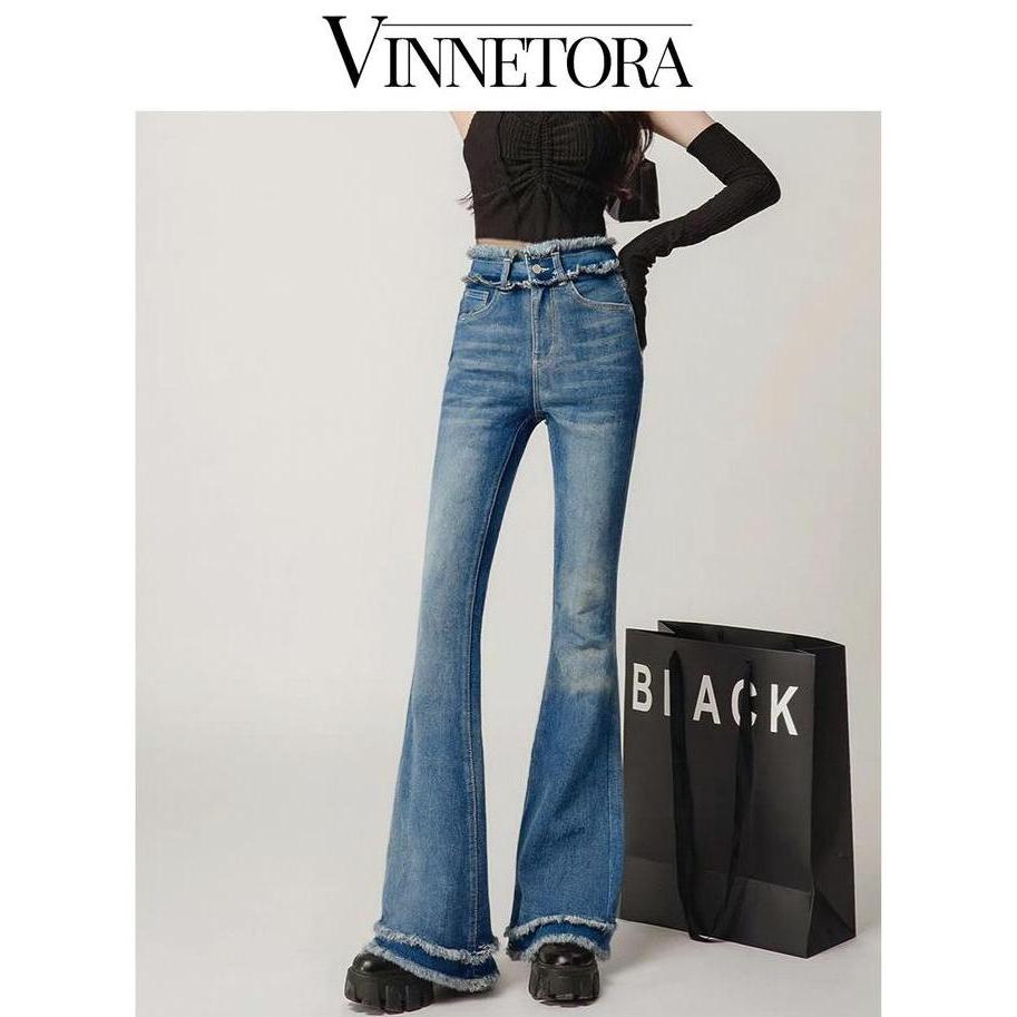 DA50 - VINNETORA  Highwaist Flare Cutbray Jeans Wanita 8808