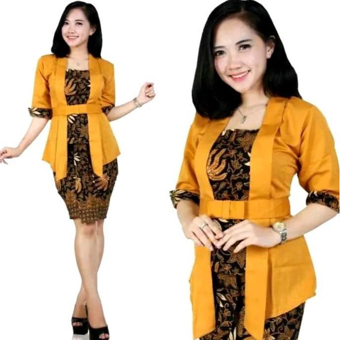 DN16 >> Setelan Kebaya Modern Kutubaru Pendek Set Rok Span Batik Baju Kondangan Dan Wisuda Dress Kat