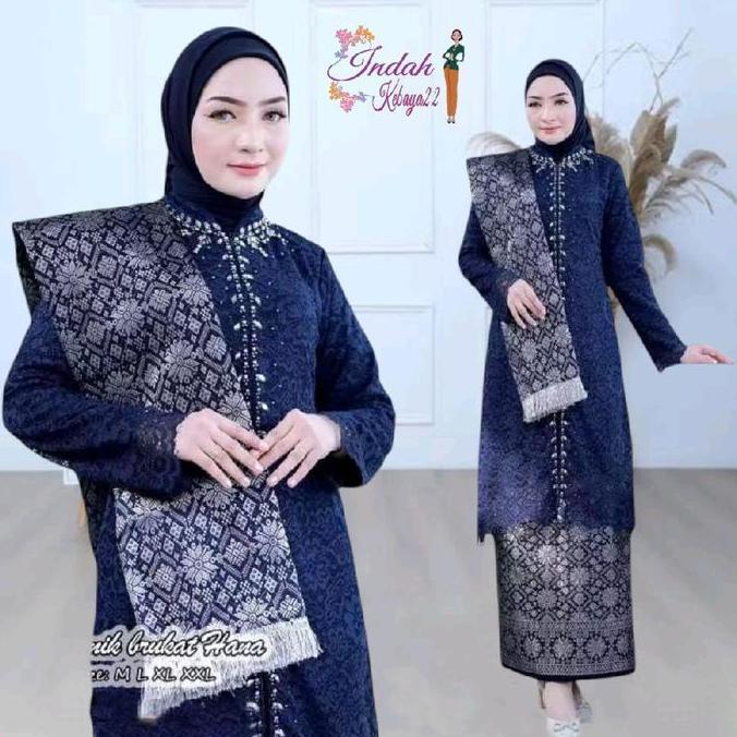 DV76 - Setelan Kebaya Tunik Payet Brokat Modern Atasan Baju Kurung Melayu Mix Rok Songket Dress Keba