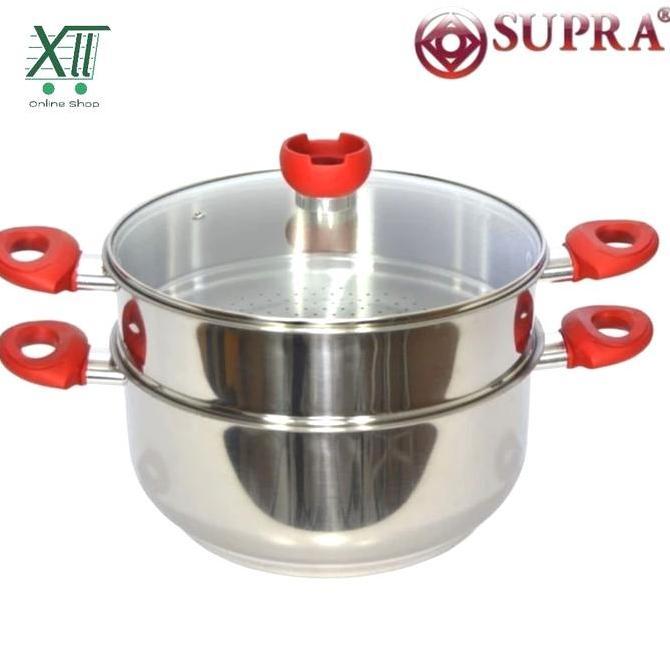 TERBARU - SUPRA Super Steamer 2 Susun 32 Cm Panci Kukusan Stainless Tutup Kaca