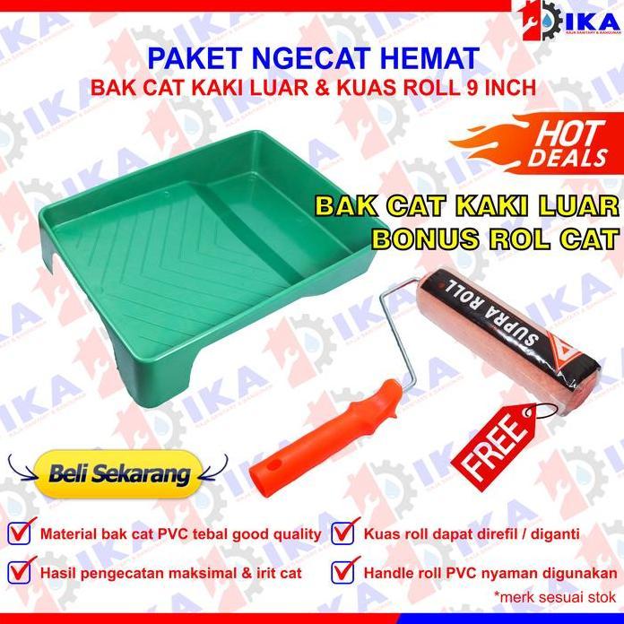 Terlaris - PAKET NGE CAT HEMAT KUAS ROLL COPOT 9 INCH DAN BAK CAT KAKI LUAR KUAT CAT TEMBOK RUMAH PI