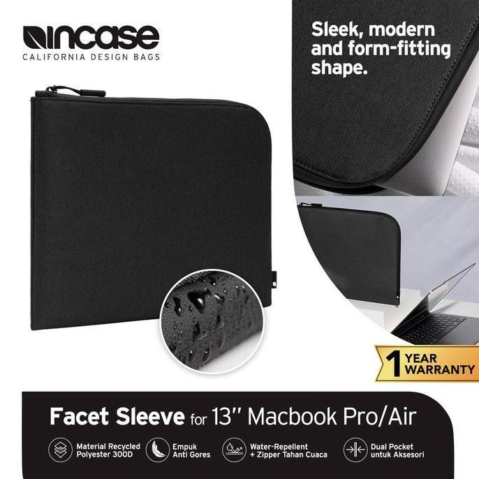 TERMURAH - Incase Sleeve Macbook Air/Pro 13" Facet with Recycled Twill (INMB100690-BLK) | Tas Laptop