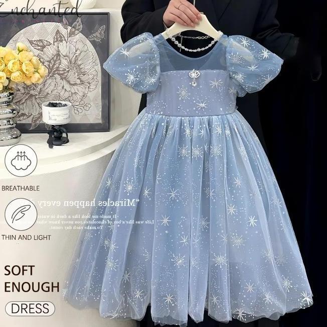 Enchanted Princess 212 Tahun Gaun Putri Elsa Untuk Anak Perempuan Musim Panas Baru Gaun Lengan Puff 